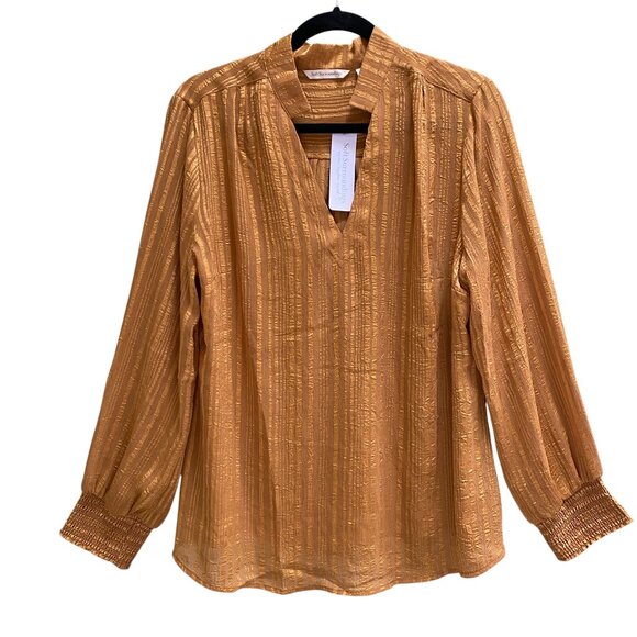 NWT Soft Surroundings Jocelyn Striped Popover Shirt Sz L Gold Boho Chic Office - Picture 1 of 15